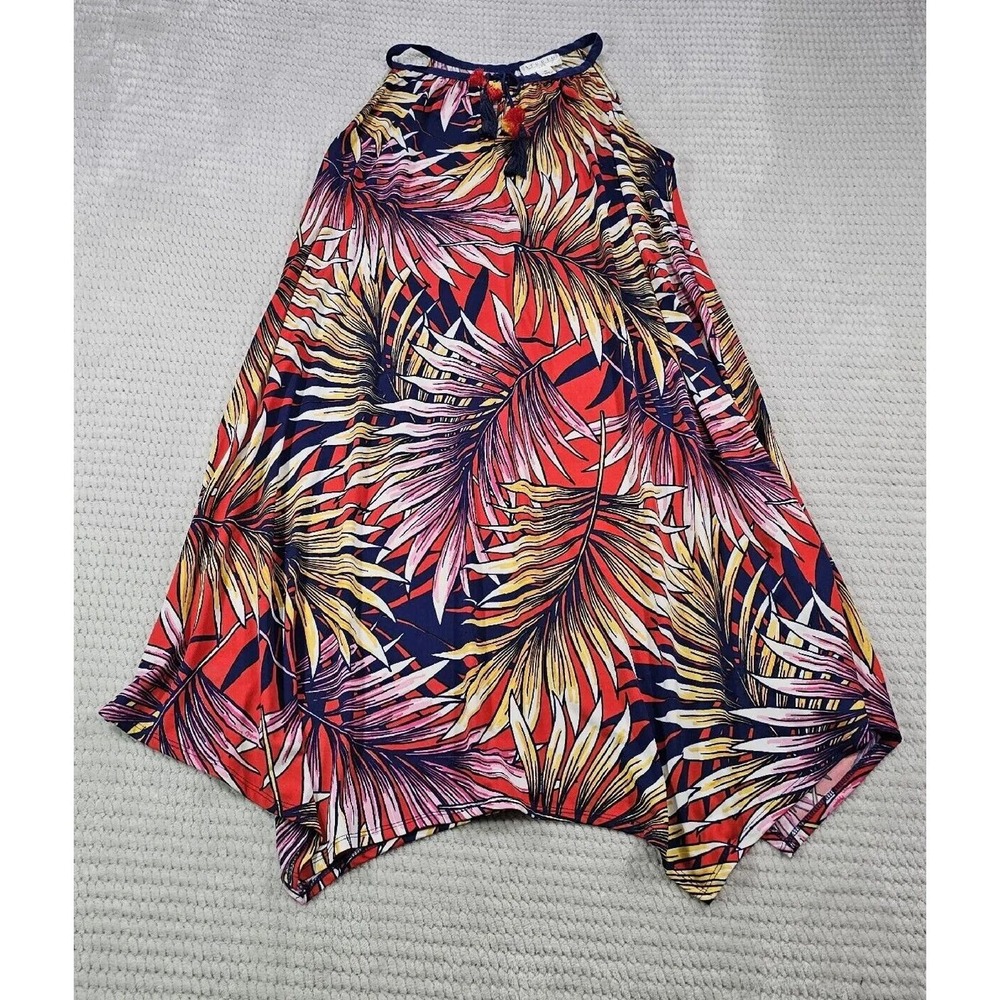 Studio JPR Dress Womens Medium Palm Print Sleeveless Stretch Asymmetrical Hem